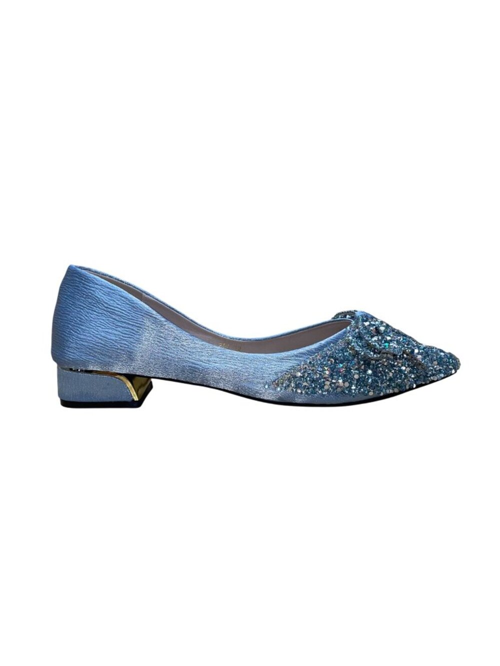 Huiyesheng Women’s Blue Rhinestone Bow Low-Heel Pointed-Toe Flats Size US10.5